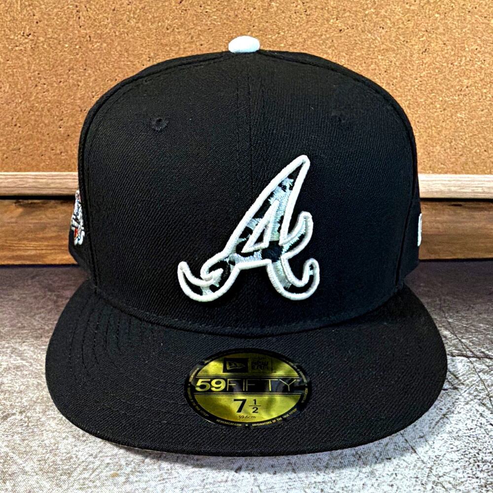 Exclusive Cowhide New Era 59FIFTY Atlanta Braves Hat 7 1/2 Pink UV/Black